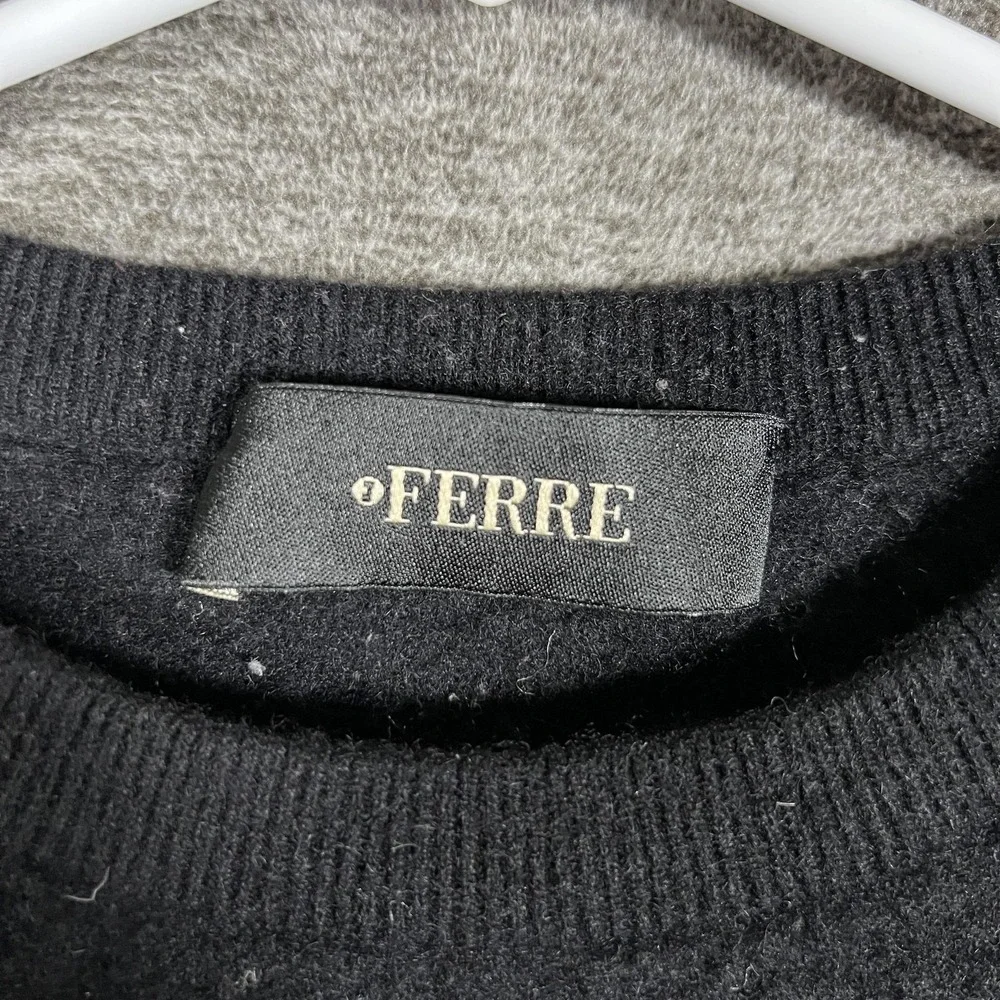 Ferre Sweater Mens Large‎ Black Crewneck Knit Pullover Solid Minimalist